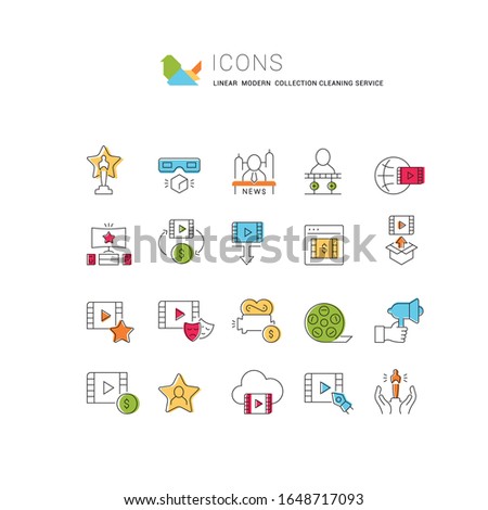 Set of thin linear icons of cinema business for web graphics and apps