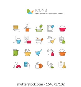 Set of thin linear icons of cleaning service for web graphics and apps