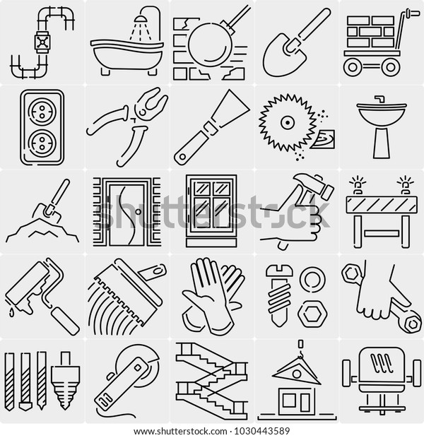 Set of thin\
linear icons Construction and\
repair