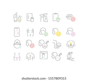 Juego de delgados iconos lineales de la industria de la salud y la belleza para gráficos y aplicaciones web