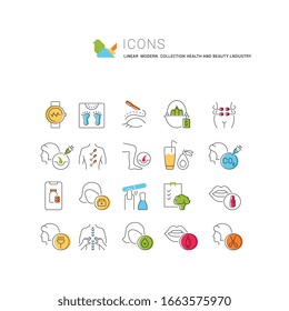 Juego de delgados iconos lineales de la industria de la salud y la belleza para gráficos y aplicaciones web