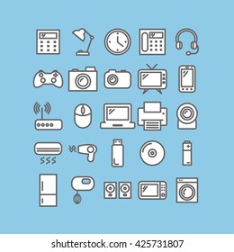 Set of thin linear icons. Household and office appliances