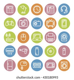 Set of thin linear icons. Household and office appliances