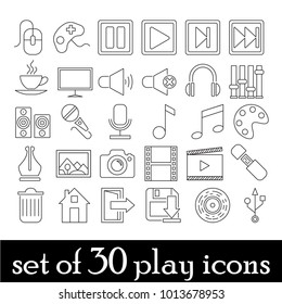 set of thin lines play icons 