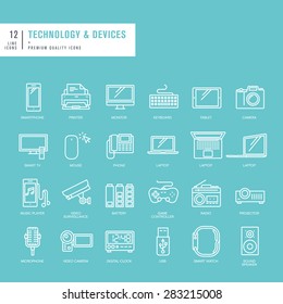 Set of thin lines web icons for technology