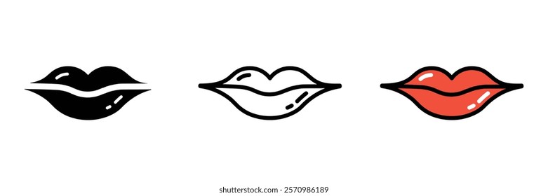 Set of Thin lips icon collection. Women Smile Lips symbol. Vector Illustration. 