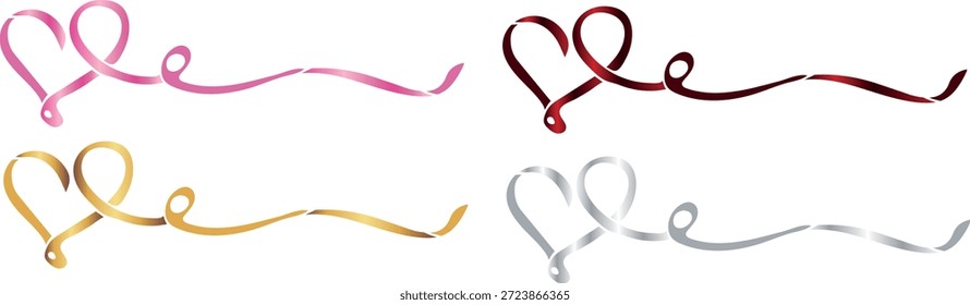 Conjunto de cintas delgadas con una larga cola doblada en forma de corazón con diferentes Gradientes de color, para el diseño de postales, Anuncios o carteles