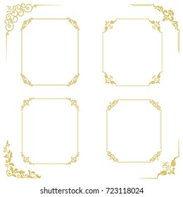 Set of  thin vintage gold frame for your design. Vintage cover. Place for text. Vintage beautiful rectangular frame. Vector illustration.