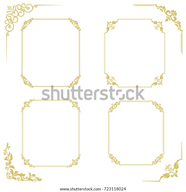 Set of  thin vintage gold frame for your\
design. Vintage cover. Place for text. Vintage beautiful\
rectangular frame. Vector\
illustration.