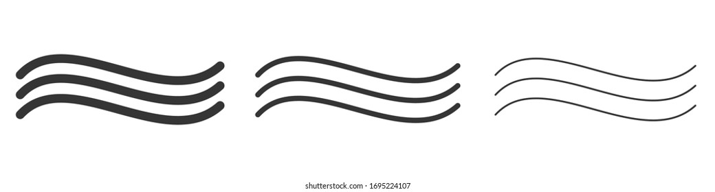 Set of thin waves. Vector illustration. Waves linear icons isolated.