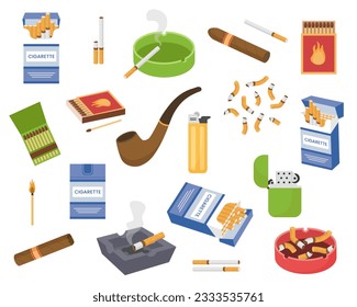 A set of things and accessories for smoking. Vector illustration.