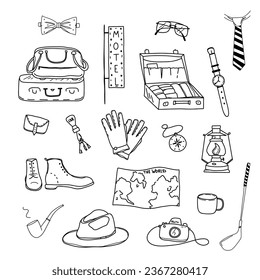 Set of things for men. Doodle style. Vector hand drawn illustration. 
Fathers Day.  