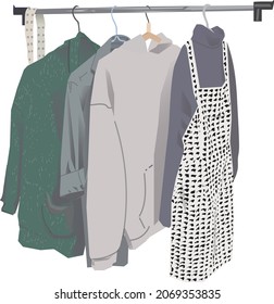 Un conjunto de cosas en una percha. Armario casual. Ropa para todos los días.