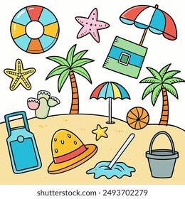 set of things for relaxing on the beach