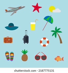 Set of  things for a summer vacation. Flat vector illustrations.