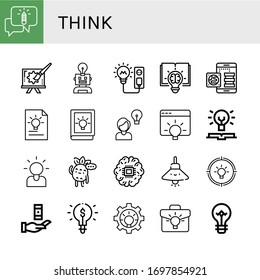 Set of think icons. Such as Chatting, Creative, Idea, Light bulb, Knowledge, Brainstorming, Thinking, Brain, Lamp , think icons