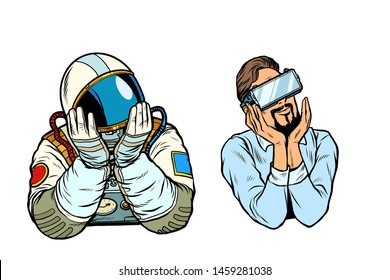 set thinker dreamer man, astronaut and man in vr glasses. Pop art retro vector illustration vintage kitsch