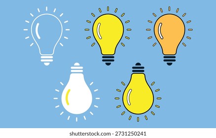 Un conjunto de icono de bombilla de pensamiento sobre fondo blanco. Símbolo de idea. Lámpara eléctrica, luz, innovación, solución, pensamiento creativo, electricidad. 