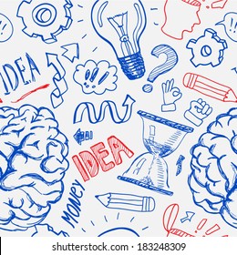 Set of thinking doodles elements, seamless pattern, vector background