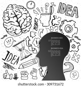 Set of thinking doodles elements vector illustration hand drawn