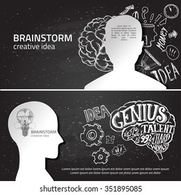 Set of thinking doodles elements vector illustration hand drawn. Vector banners