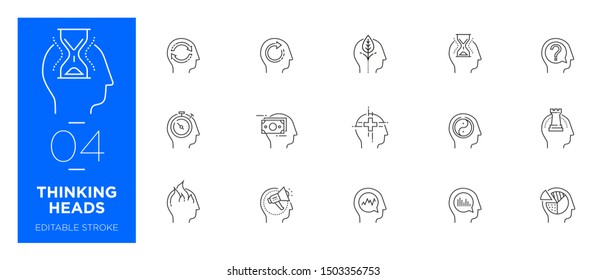 Set of Thinking heads line icons - Modern icons	