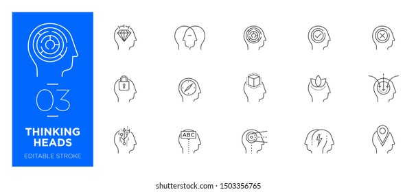 Set of Thinking heads line icons - Modern icons	