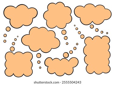 Set of thinking speech bubbles on white background, isolated. Speak balloon text, cartoon chatting 