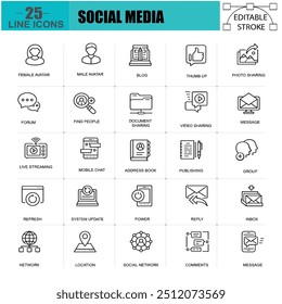Set of thin-line social network and internet marketing icons for mobile and online applications. includes icons for chat, forums, and avatars. Pixel-perfect 48 x 48
