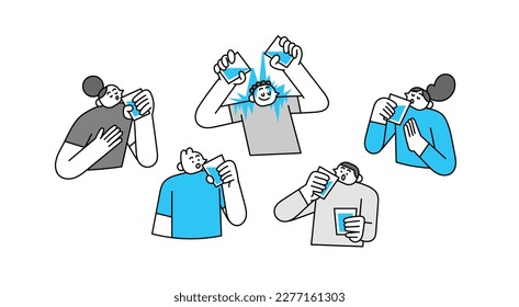 Juego de personas sedientas bebiendo de un vaso de agua Dibujo Carácter de mano Ilustración