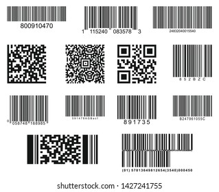 Set of thirteen barcodes. Realistic bar code icon. A modern simple flat barcode. Marketing, the concept of the Internet