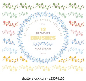 Set of thirteen branches brushes with leaves and berries.