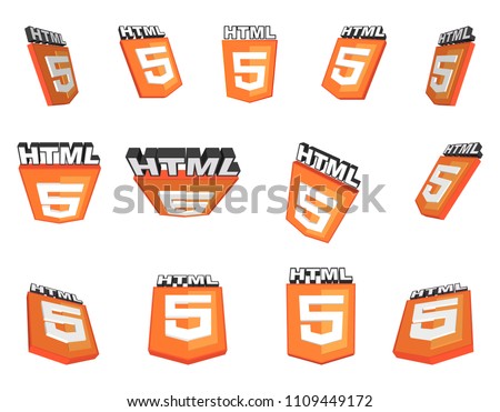 Set of thirteen vector HTML5 icons (logos) with 3D effect