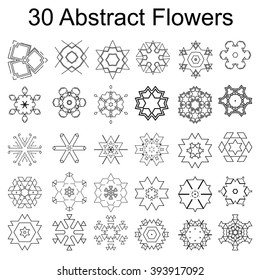 The set of thirty abstract colors. The linear geometric style. Vector illustration.