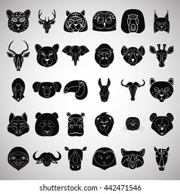 Set of thirty animals icons on the background