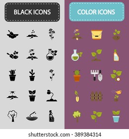 Set of thirty black and color agriculture icons