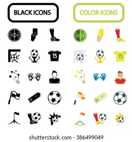 Set of thirty black and color football icons