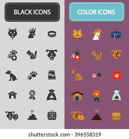 Set of thirty black and color veterinary icons