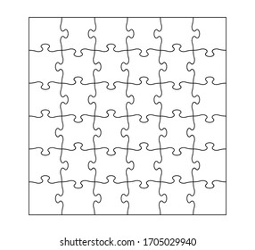 Satz von dreißig sechs Puzzleteilen. Puzzle mit verschiedenen Arten von Details und die Fähigkeit, jedes Teil zu bewegen. Schwarz-Weiß-Vektorillustration-Illustration.