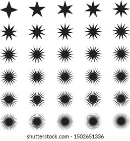 Set of thirty stars, circumference / center ratio - 1:2.6, four to fifty rays