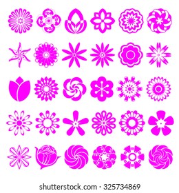 Set of Thirty Stylized Magenta Flower Vectors