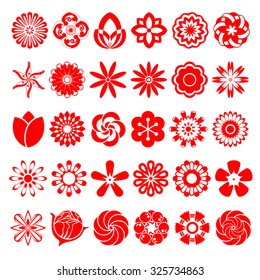 Set of Thirty Stylized Red Flower Vectors