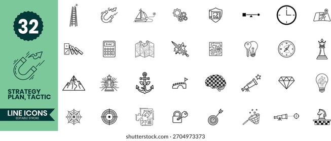 Set von zweiunddreißig handgezeichneten Linien-Kunstsymbolen für verschiedene kreative Projekte
