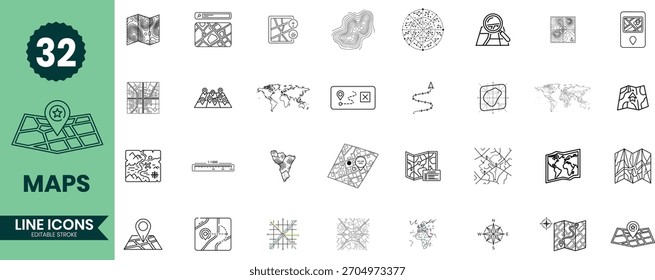 Set von zweiunddreißig handgezeichneten Linien-Kunstsymbolen für verschiedene kreative Projekte