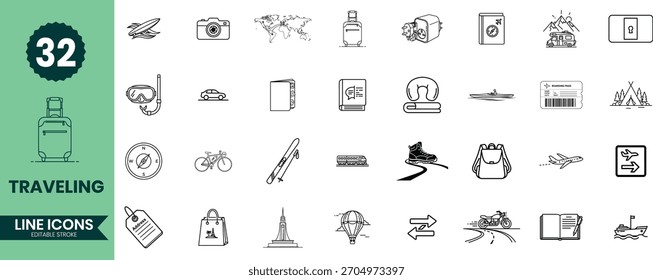 Set von zweiunddreißig handgezeichneten Linien-Kunstsymbolen für verschiedene kreative Projekte