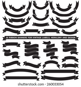 Set of thirty vector ribbon banners