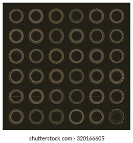 Set of thirty-six round emblems in retro style, vector illustration.