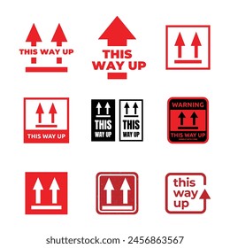 Set of this way up label vector icon for packaging.