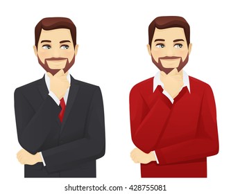 Set of thoughtful business man in different style clothes isolated