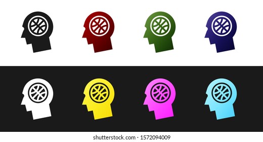 Set Thoughts on a basketball icon isolated on black and white background.  Vector Illustration